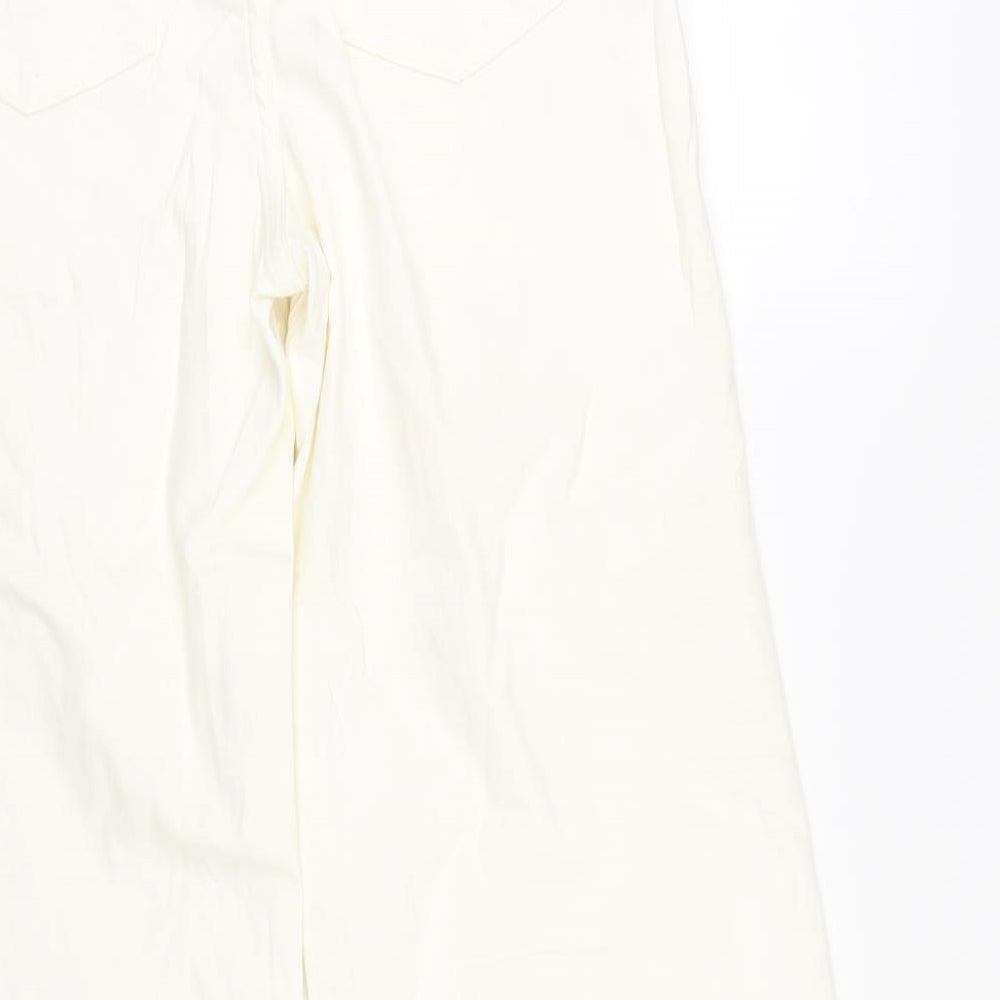 Autograph Womens Ivory Cotton Wide-Leg Jeans Size 8 L32 in Regular Zip