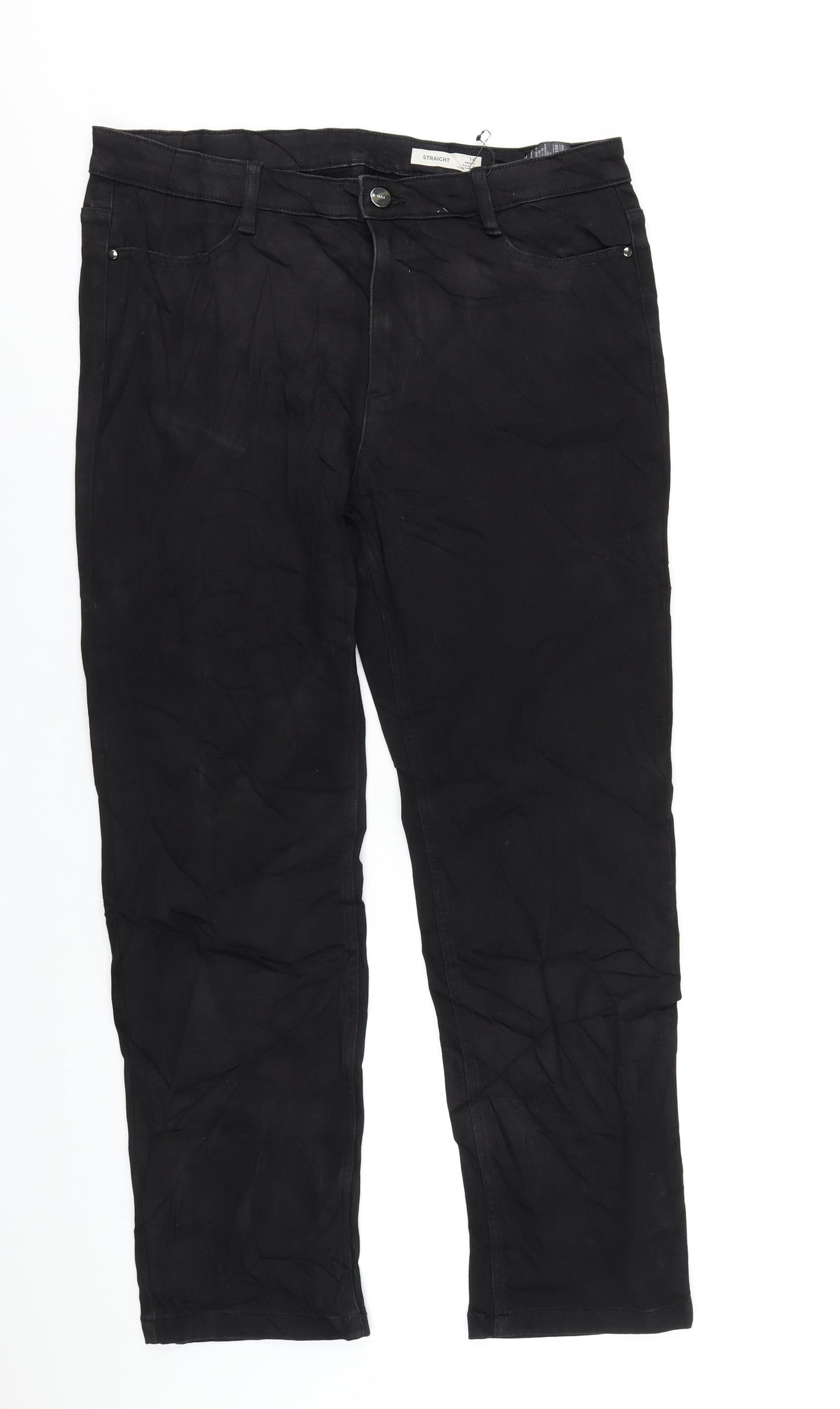Marks and Spencer Womens Black Cotton Straight Jeans Size 16 L30 in Regular Zip