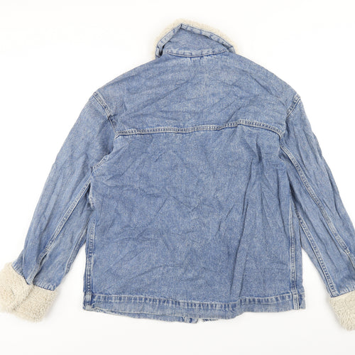 H&M Womens Blue Jacket Size XS Button - Fur Trim