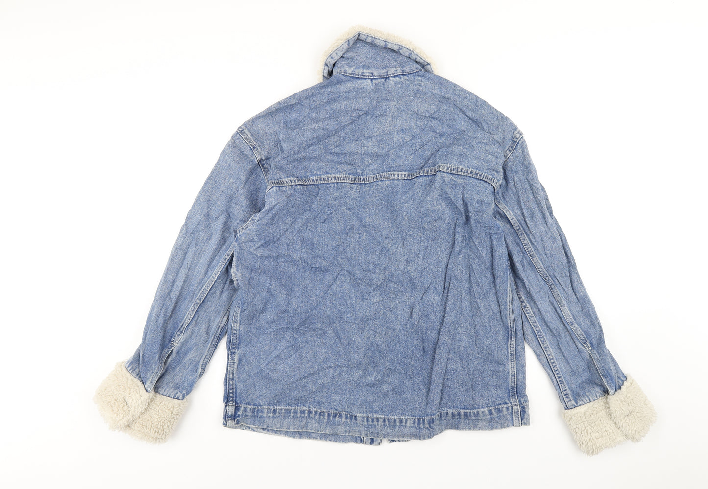 H&M Womens Blue Jacket Size XS Button - Fur Trim