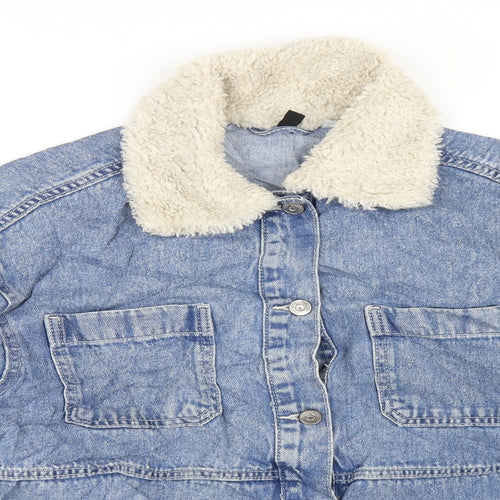 H&M Womens Blue Jacket Size XS Button - Fur Trim