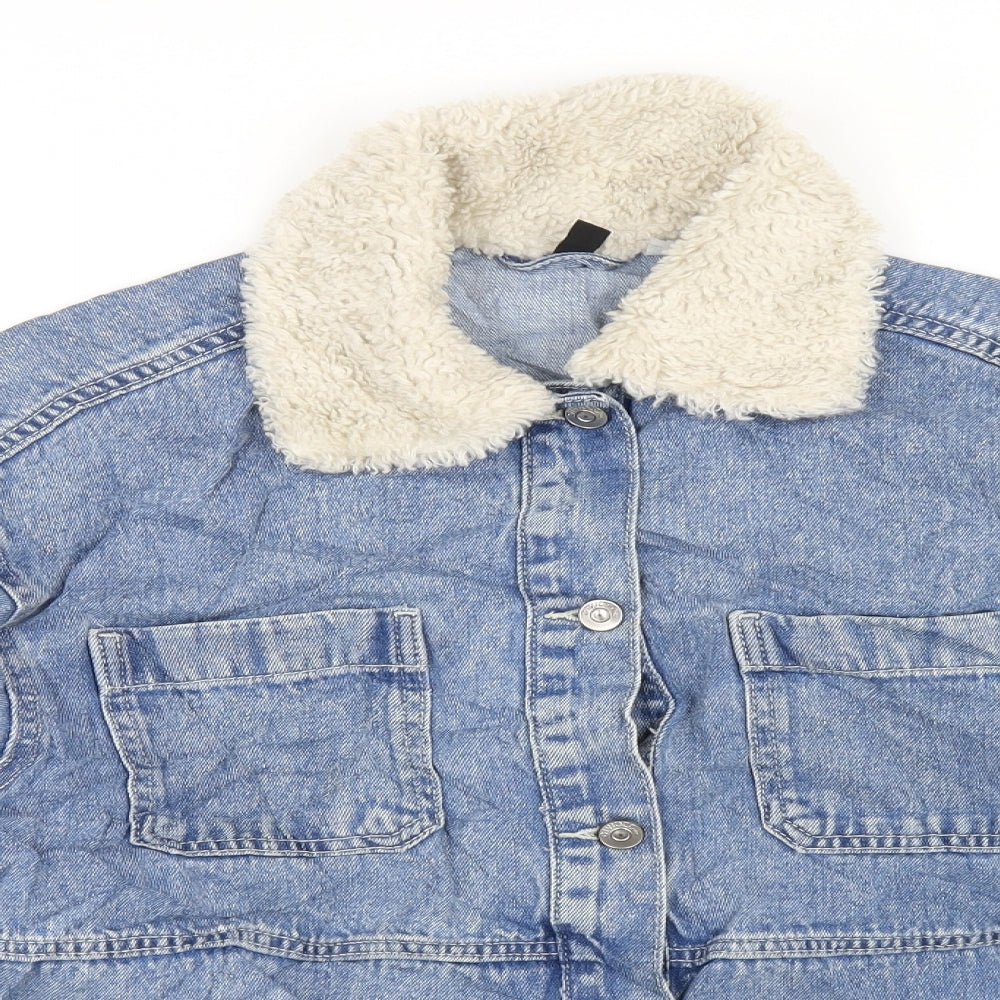 H&M Womens Blue Jacket Size XS Button - Fur Trim