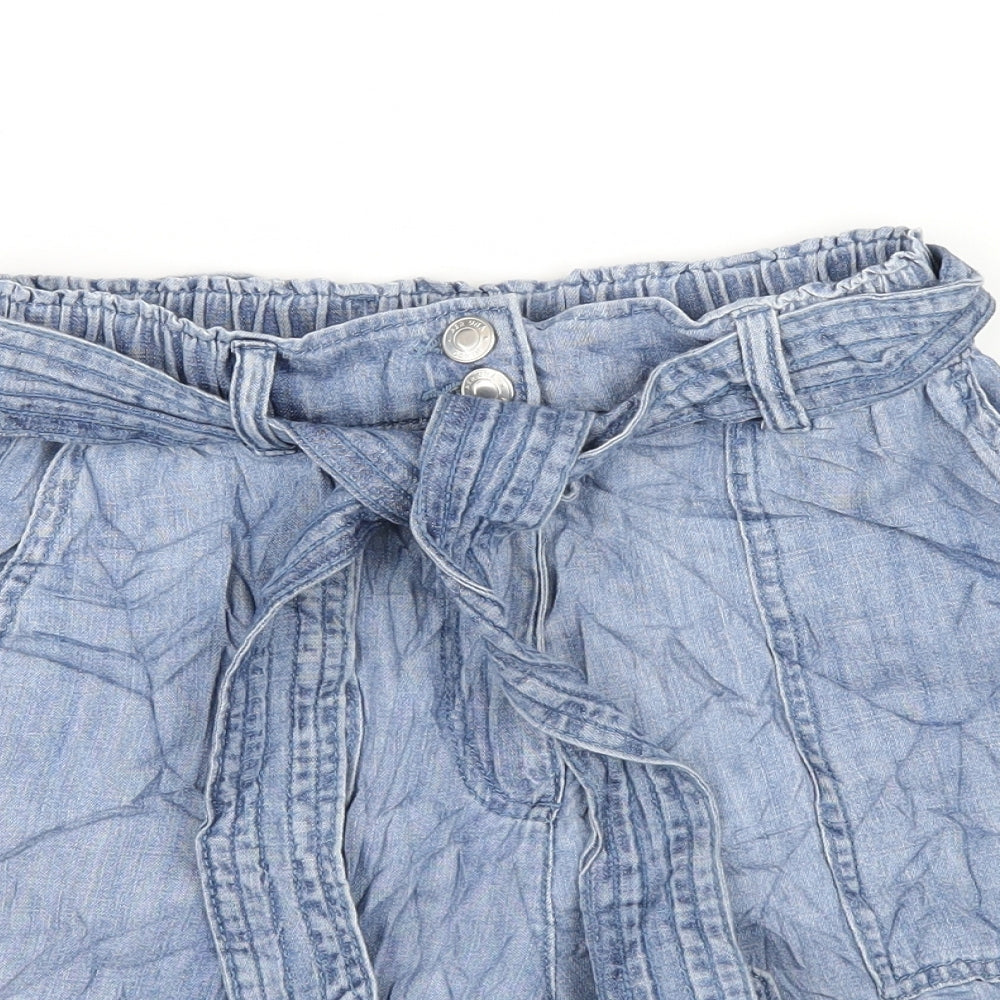 Marks and Spencer Womens Blue Cotton Paperbag Shorts Size 8 L5 in Regular Zip