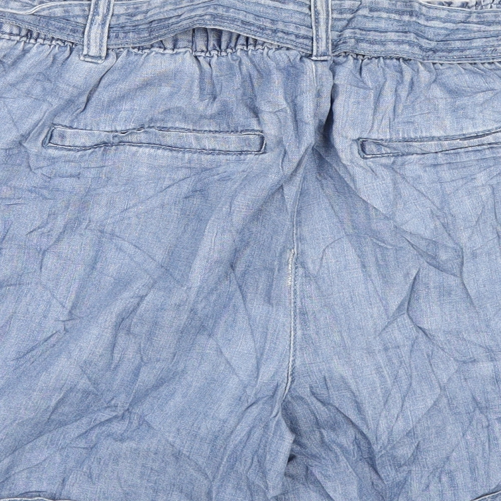 Marks and Spencer Womens Blue Cotton Paperbag Shorts Size 8 L5 in Regular Zip
