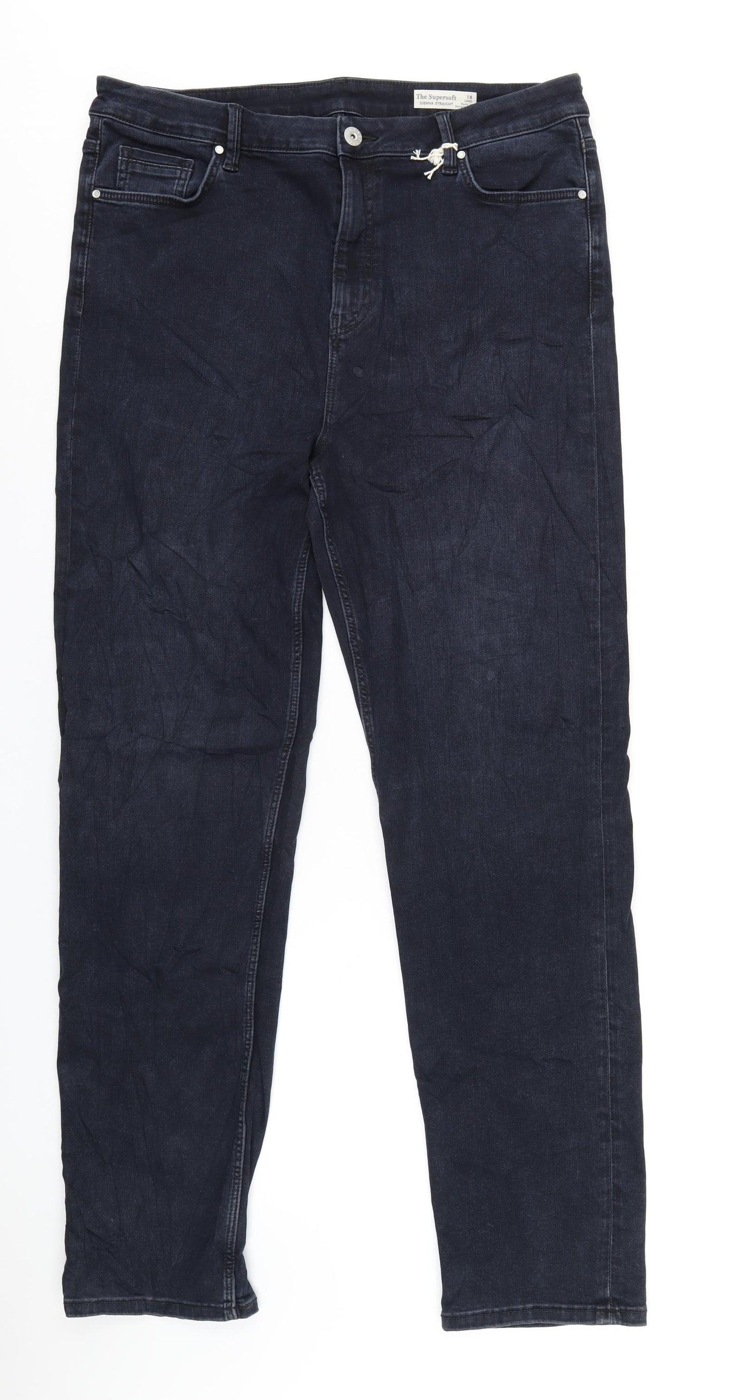 Marks and Spencer Womens Blue Cotton Straight Jeans Size 18 L33 in Regular Zip