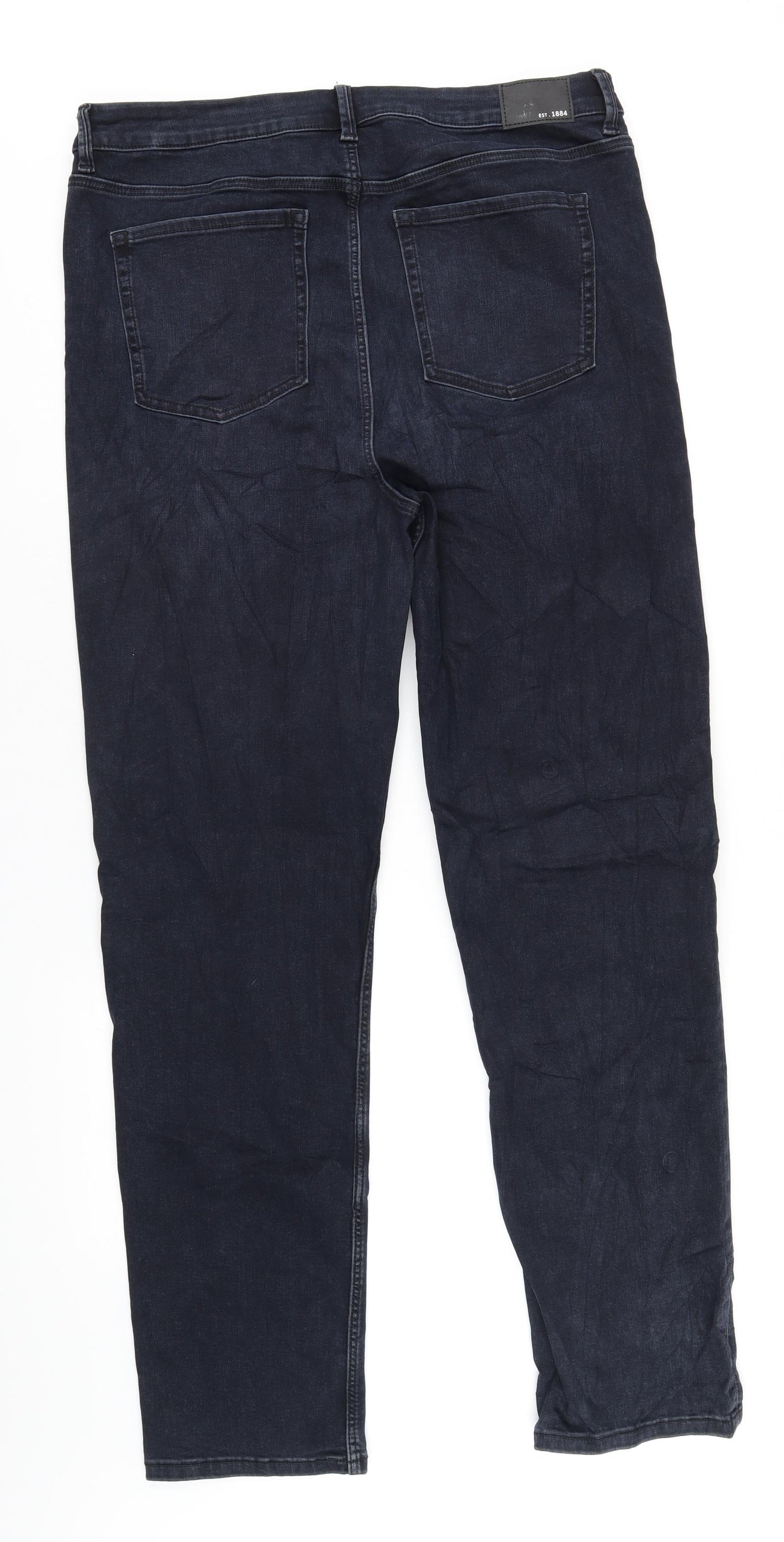 Marks and Spencer Womens Blue Cotton Straight Jeans Size 18 L33 in Regular Zip