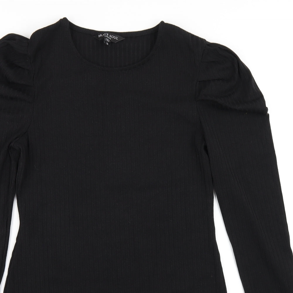 Brave Soul Womens Black Polyester Bodycon Size M Round Neck Pullover