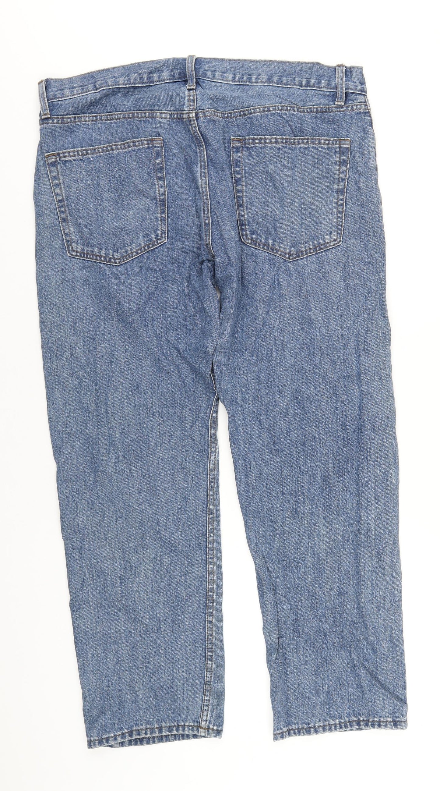 Marks and Spencer Mens Blue Cotton Straight Jeans Size 36 in L29 in Regular Zip