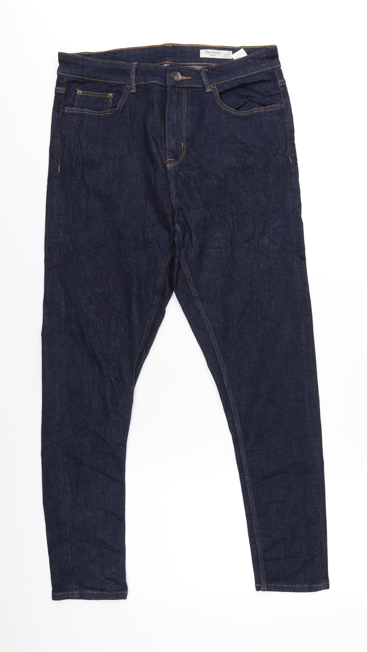 Marks and Spencer Womens Blue Cotton Skinny Jeans Size 14 L30 in Regular Zip