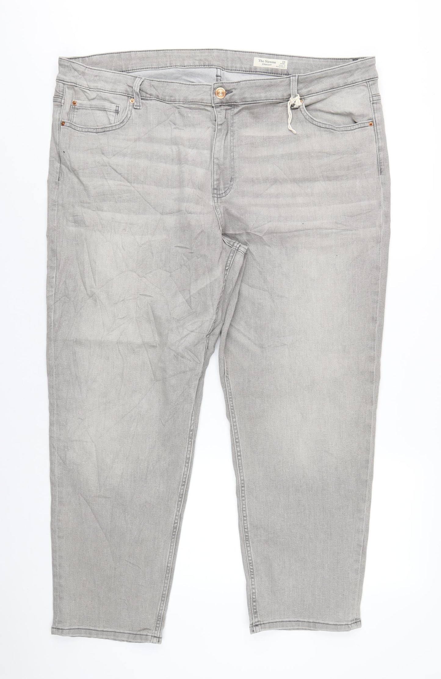Marks and Spencer Womens Grey Cotton Straight Jeans Size 24 L30 in Regular Zip