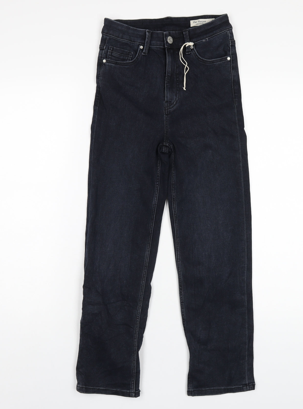 Marks and Spencer Womens Blue Cotton Straight Jeans Size 6 L24 in Regular Zip