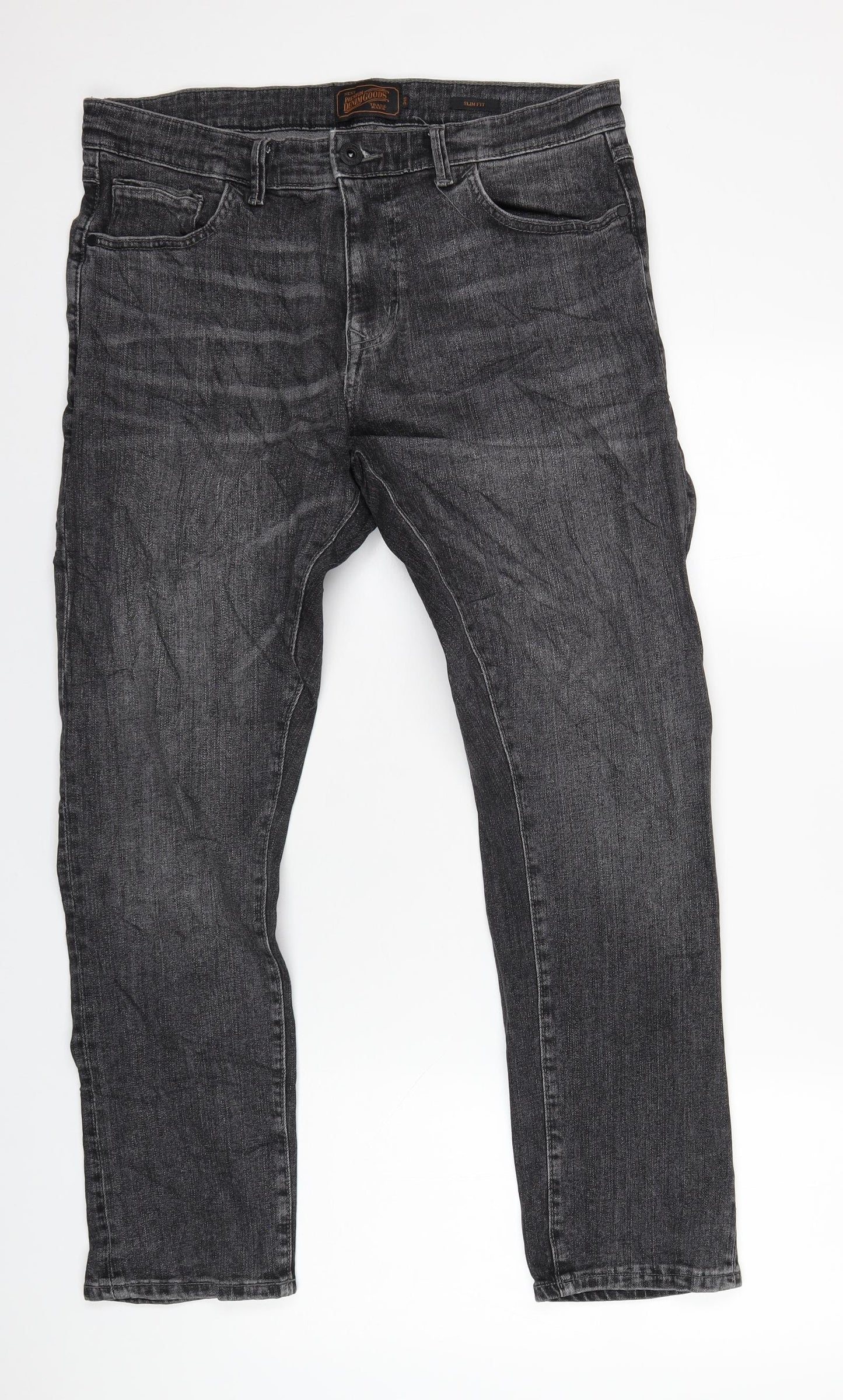 NEXT Mens Grey Cotton Straight Jeans Size 34 in L30 in Slim Zip