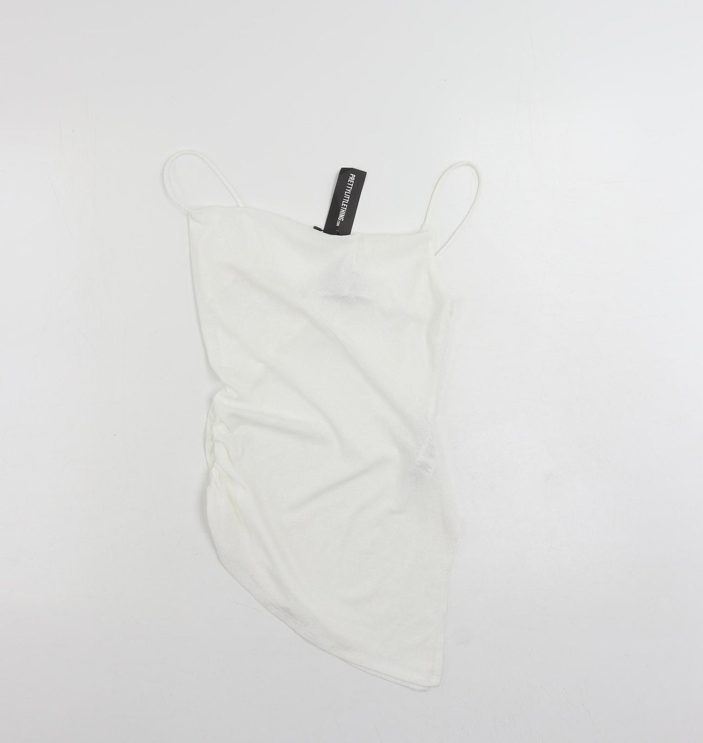 PRETTYLITTLETHING Womens White Polyester Camisole Tank Size 6 Cowl Neck - Asymmetric
