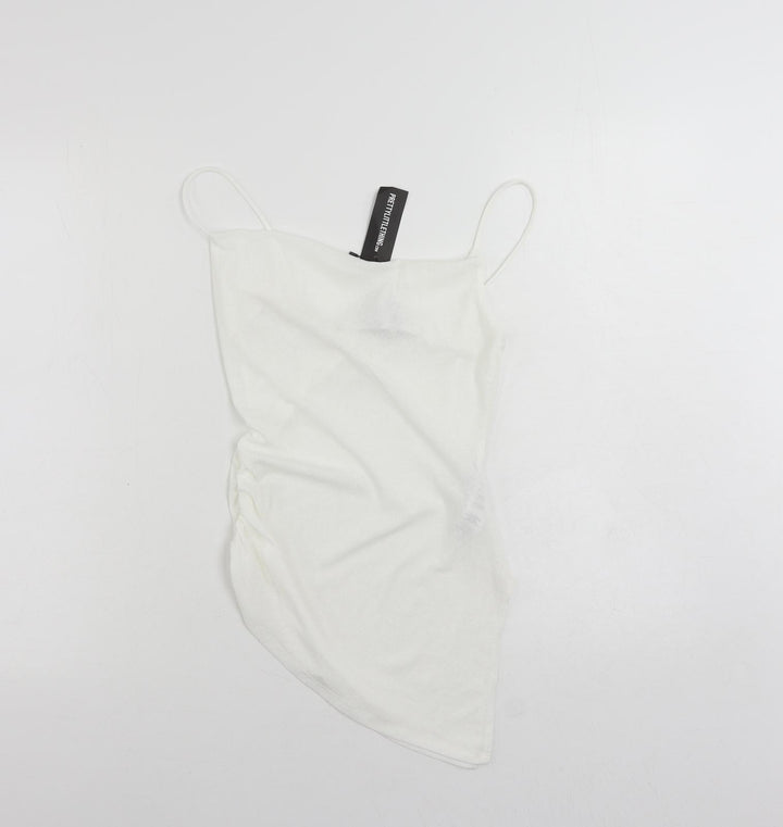 PRETTYLITTLETHING Womens White Polyester Camisole Tank Size 6 Cowl Neck - Asymmetric