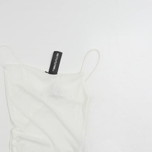 PRETTYLITTLETHING Womens White Polyester Camisole Tank Size 6 Cowl Neck - Asymmetric