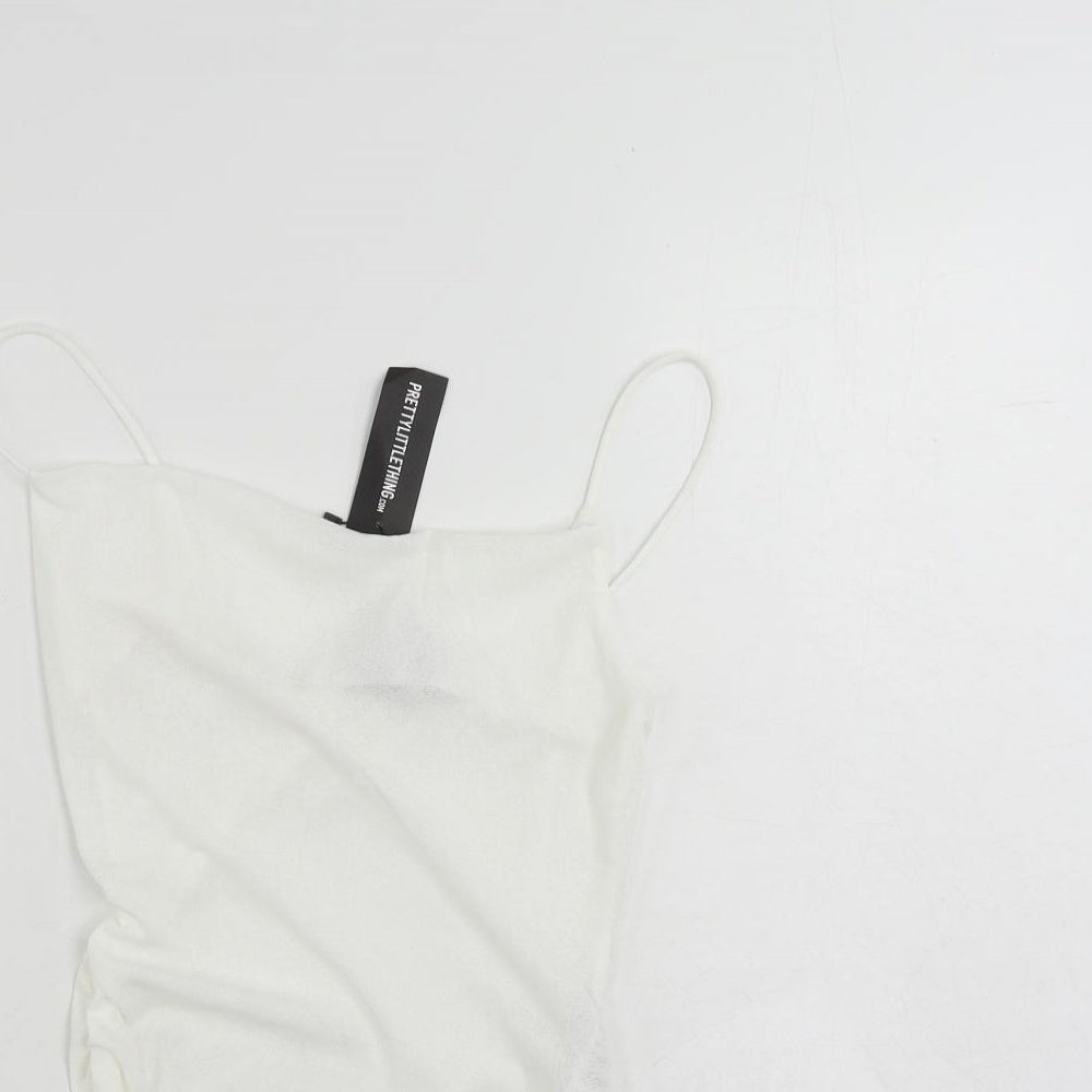 PRETTYLITTLETHING Womens White Polyester Camisole Tank Size 6 Cowl Neck - Asymmetric