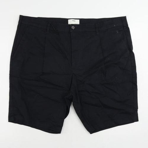 Marks and Spencer Mens Blue Cotton Chino Shorts Size 44 in L10 in Regular Zip