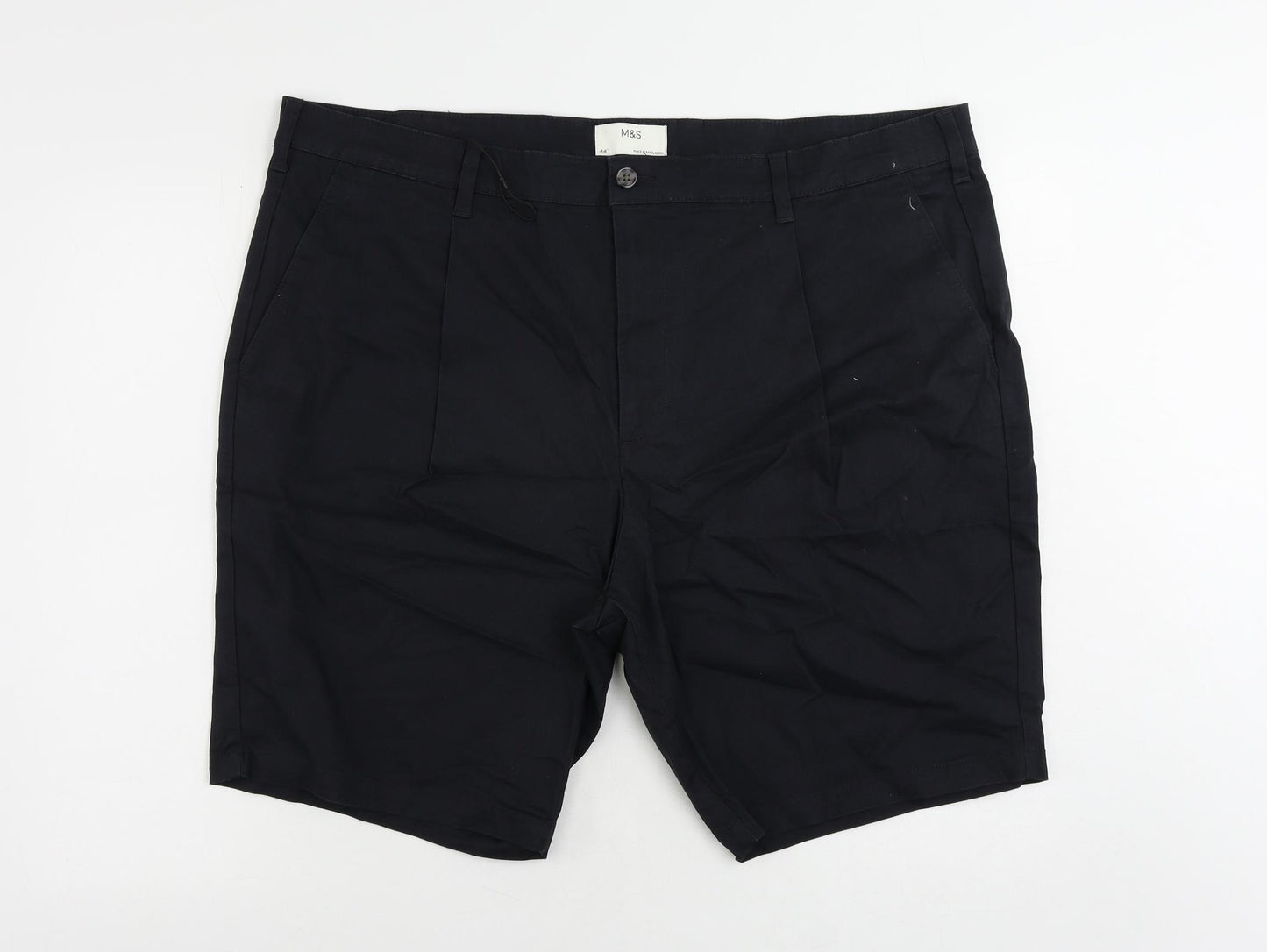 Marks and Spencer Mens Blue Cotton Chino Shorts Size 44 in L10 in Regular Zip