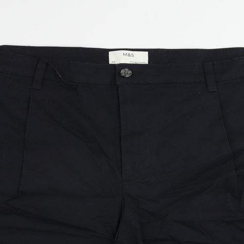 Marks and Spencer Mens Blue Cotton Chino Shorts Size 44 in L10 in Regular Zip