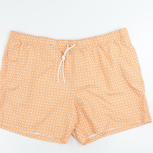 Marks and Spencer Mens Orange Geometric Polyester Bermuda Shorts Size 3XL L6 in Regular Drawstring - Swim Shorts