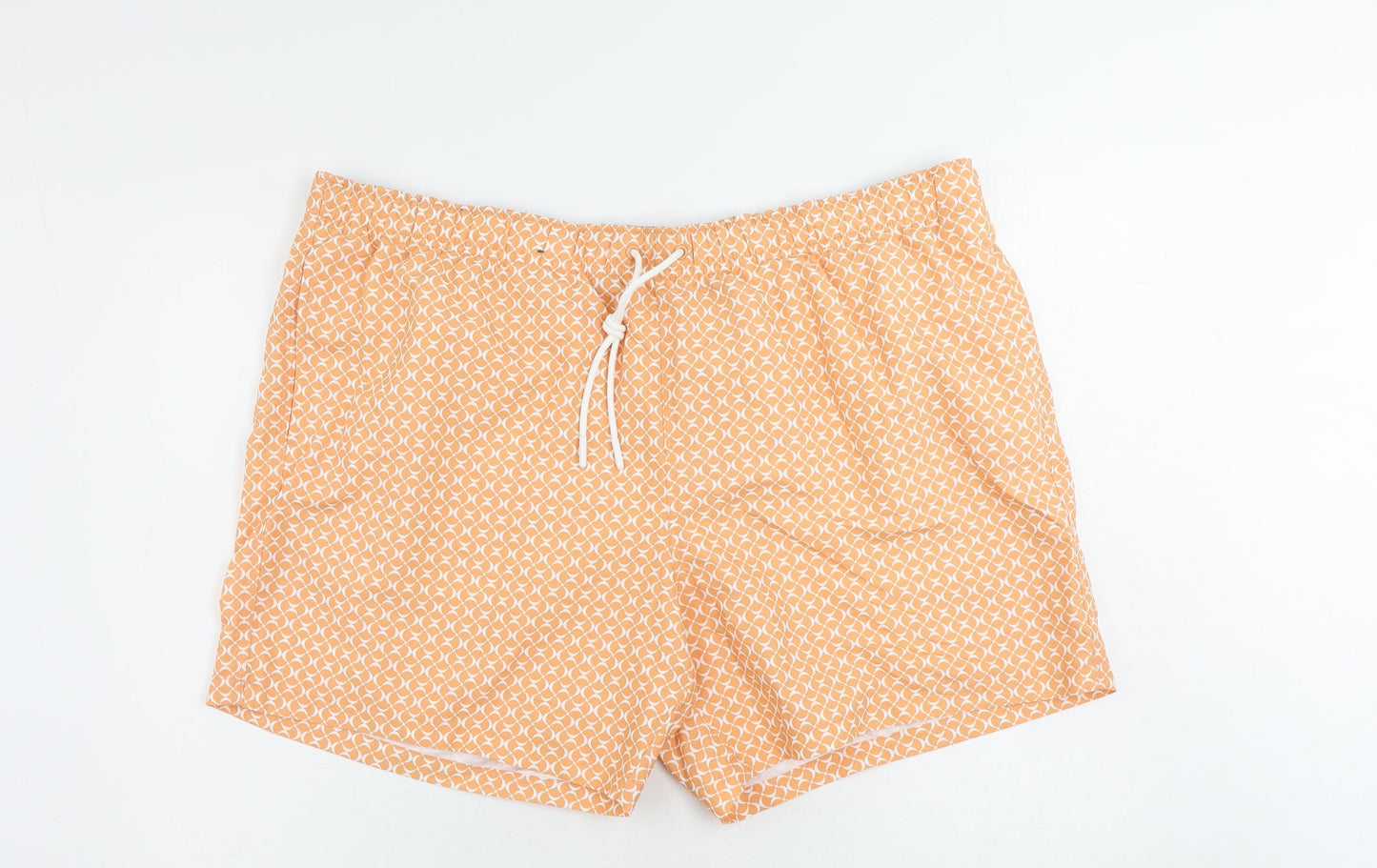 Marks and Spencer Mens Orange Geometric Polyester Bermuda Shorts Size 3XL L6 in Regular Drawstring - Swim Shorts