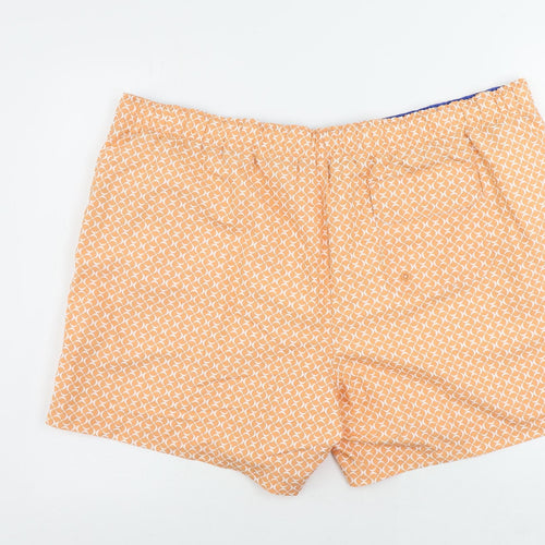 Marks and Spencer Mens Orange Geometric Polyester Bermuda Shorts Size 3XL L6 in Regular Drawstring - Swim Shorts