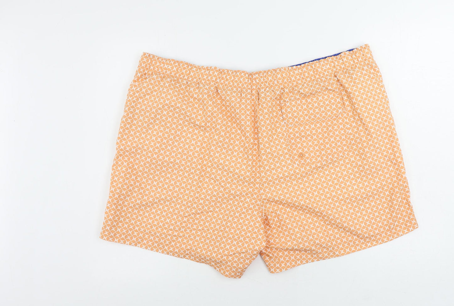 Marks and Spencer Mens Orange Geometric Polyester Bermuda Shorts Size 3XL L6 in Regular Drawstring - Swim Shorts