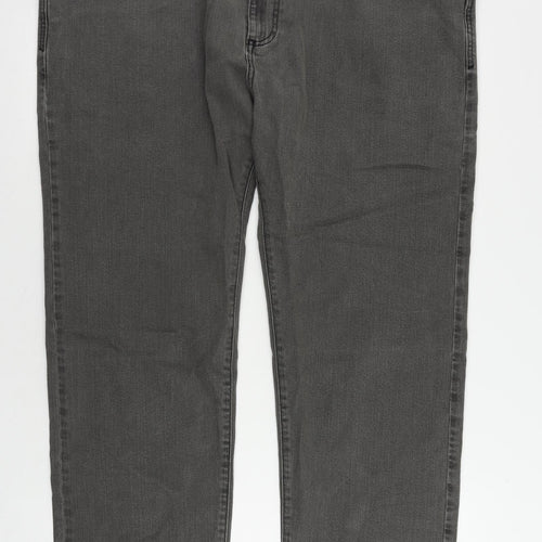 Marks and Spencer Mens Grey Cotton Straight Jeans Size 44 in L29 in Regular Zip