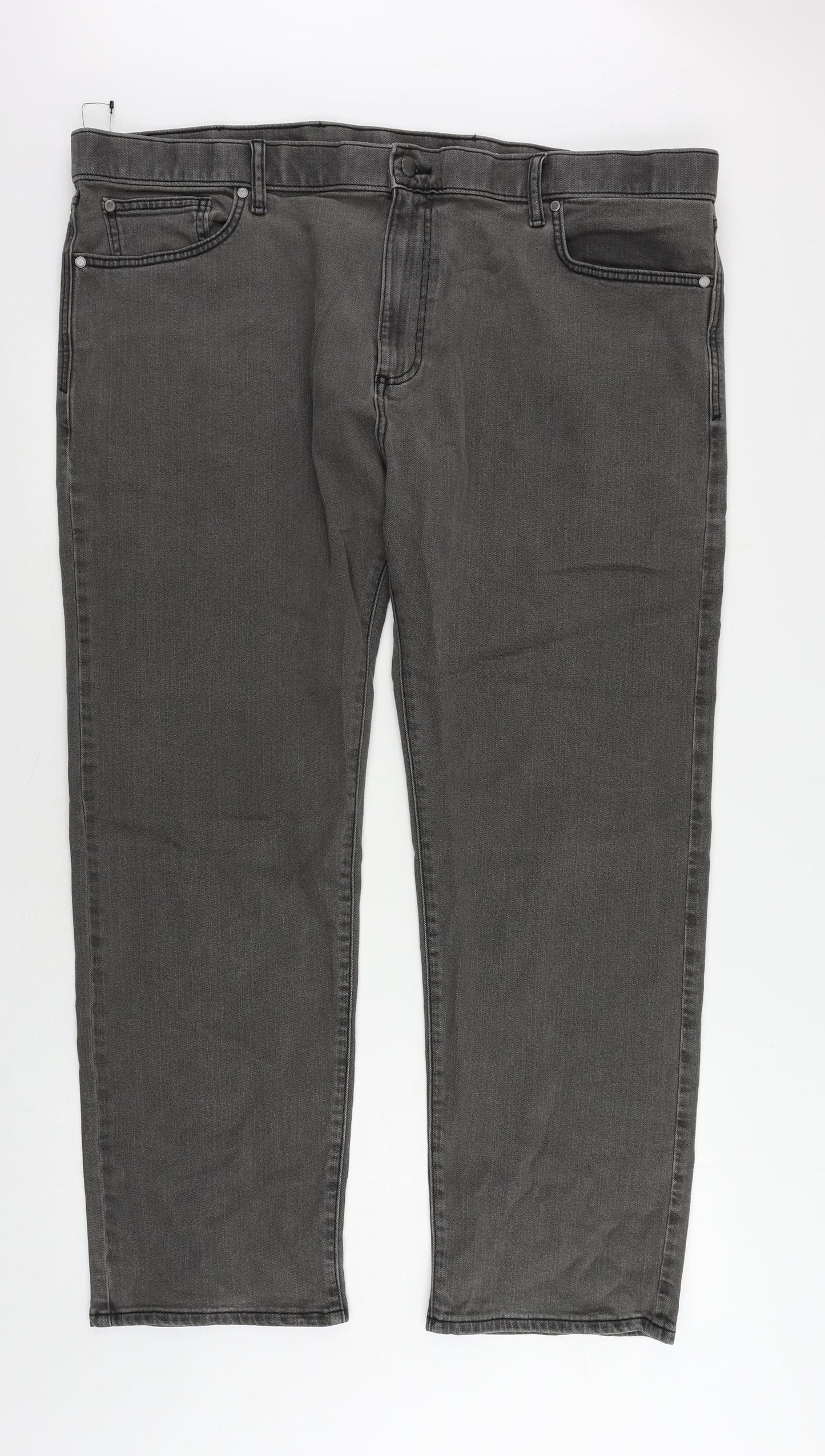 Marks and Spencer Mens Grey Cotton Straight Jeans Size 44 in L29 in Regular Zip