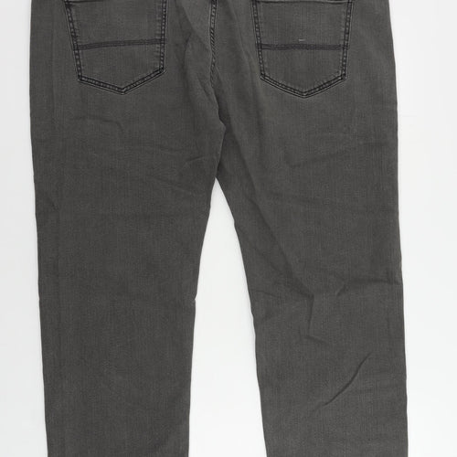 Marks and Spencer Mens Grey Cotton Straight Jeans Size 44 in L29 in Regular Zip