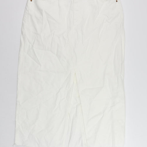 Marks and Spencer Womens White Cotton Maxi Skirt Size 18 Zip - Pockets