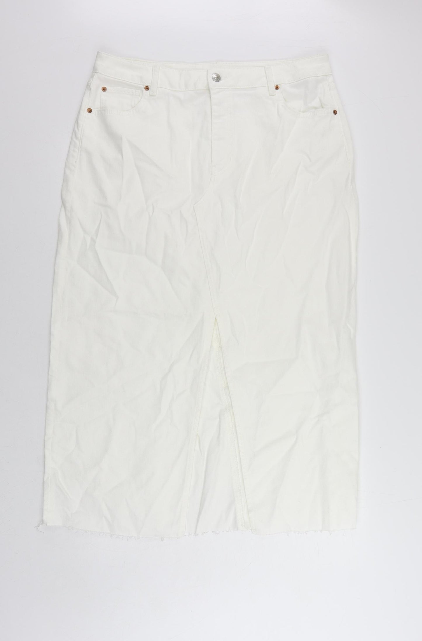 Marks and Spencer Womens White Cotton Maxi Skirt Size 18 Zip - Pockets