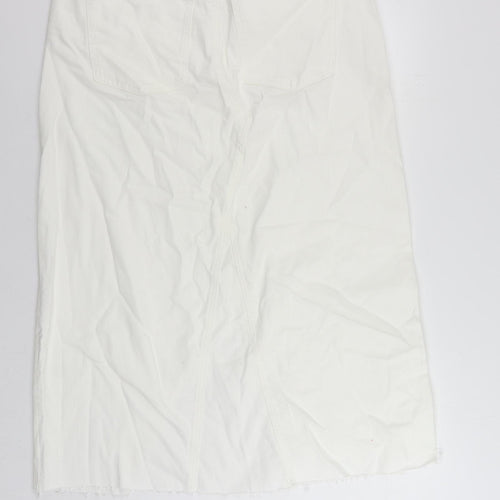 Marks and Spencer Womens White Cotton Maxi Skirt Size 18 Zip - Pockets