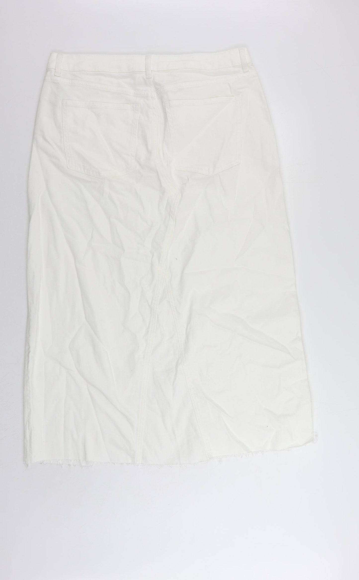 Marks and Spencer Womens White Cotton Maxi Skirt Size 18 Zip - Pockets