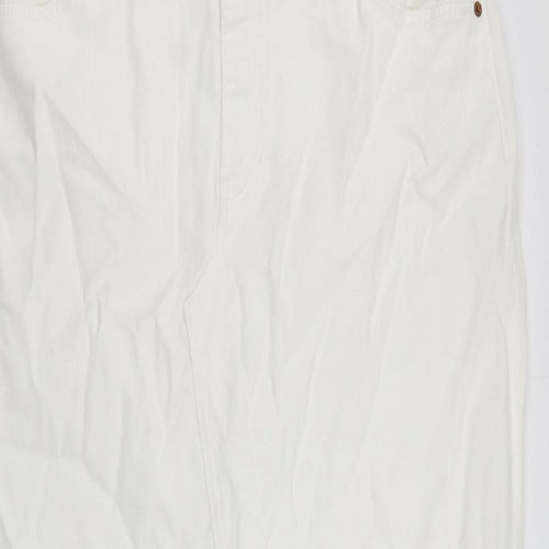 Marks and Spencer Womens White Cotton Maxi Skirt Size 18 Zip - Pockets