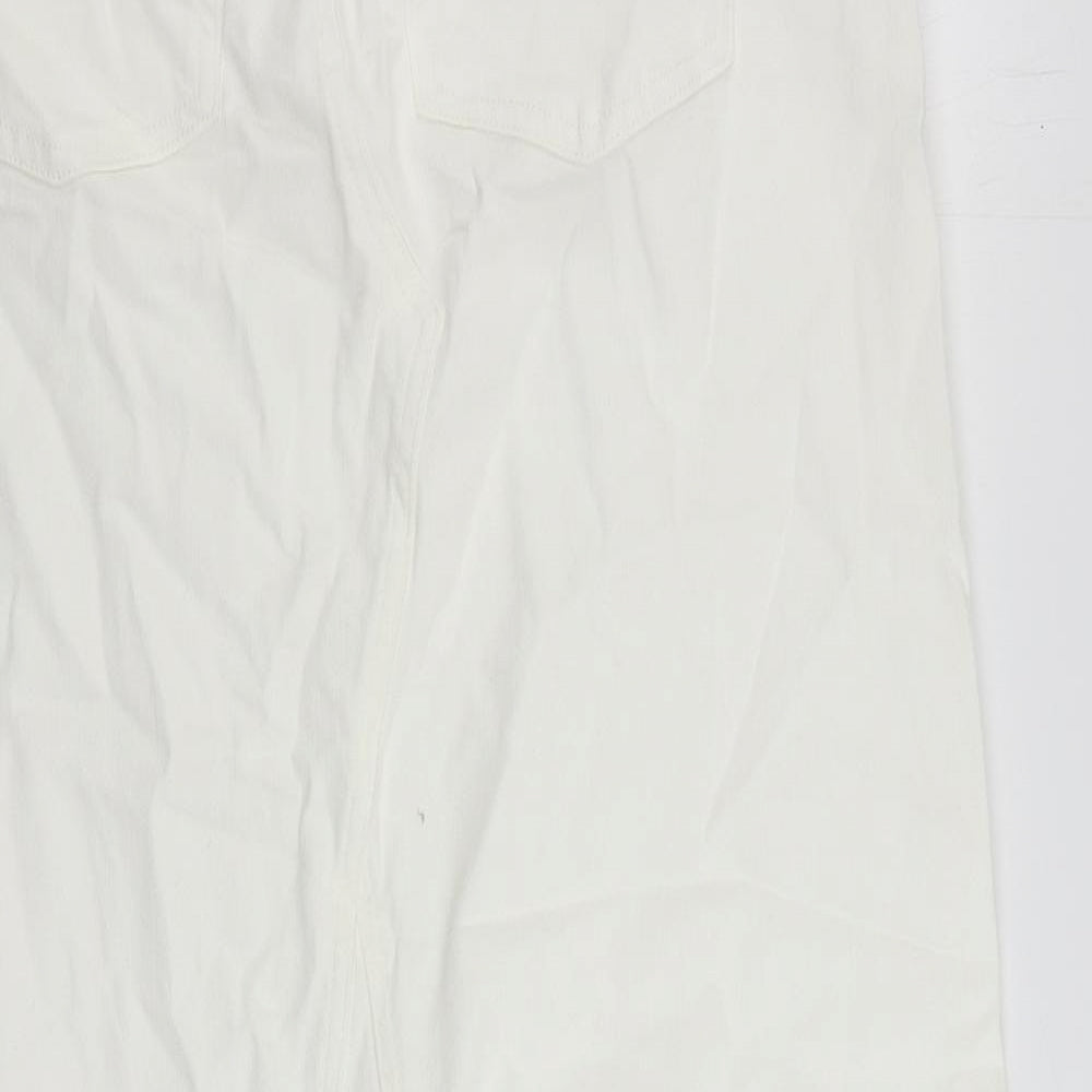 Marks and Spencer Womens White Cotton Maxi Skirt Size 18 Zip - Pockets