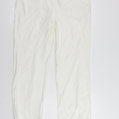 Marks and Spencer Womens White Cotton Chino Trousers Size 14 L28 in Regular Zip
