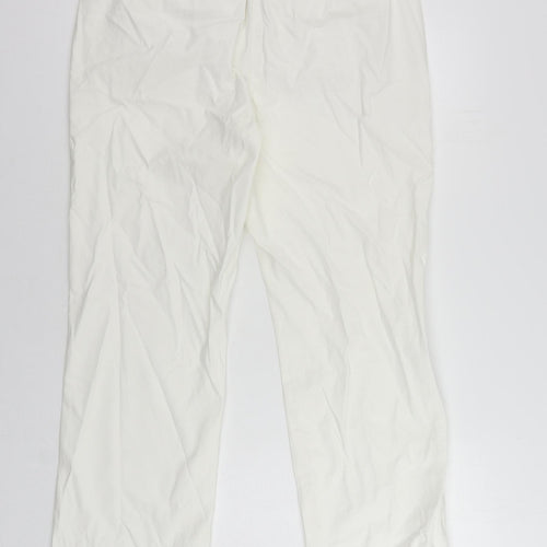 Marks and Spencer Womens White Cotton Chino Trousers Size 14 L28 in Regular Zip