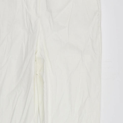 Marks and Spencer Womens White Cotton Chino Trousers Size 14 L28 in Regular Zip