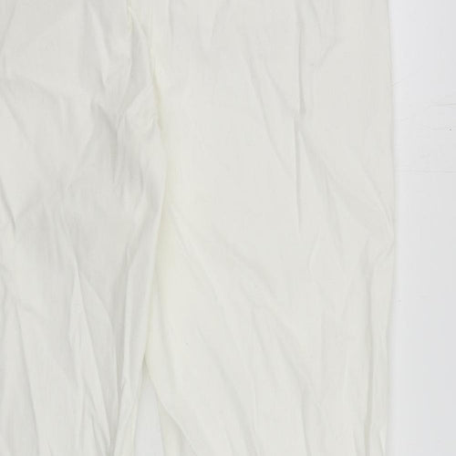 Marks and Spencer Womens White Cotton Chino Trousers Size 14 L28 in Regular Zip