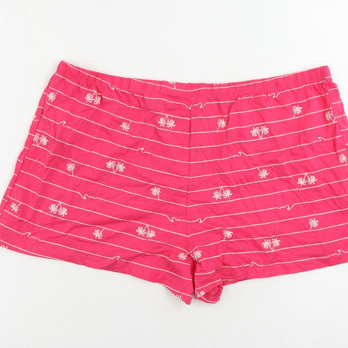 Marks and Spencer Womens Pink Striped Cotton Top Sleep Shorts Size L - Elastic Waist