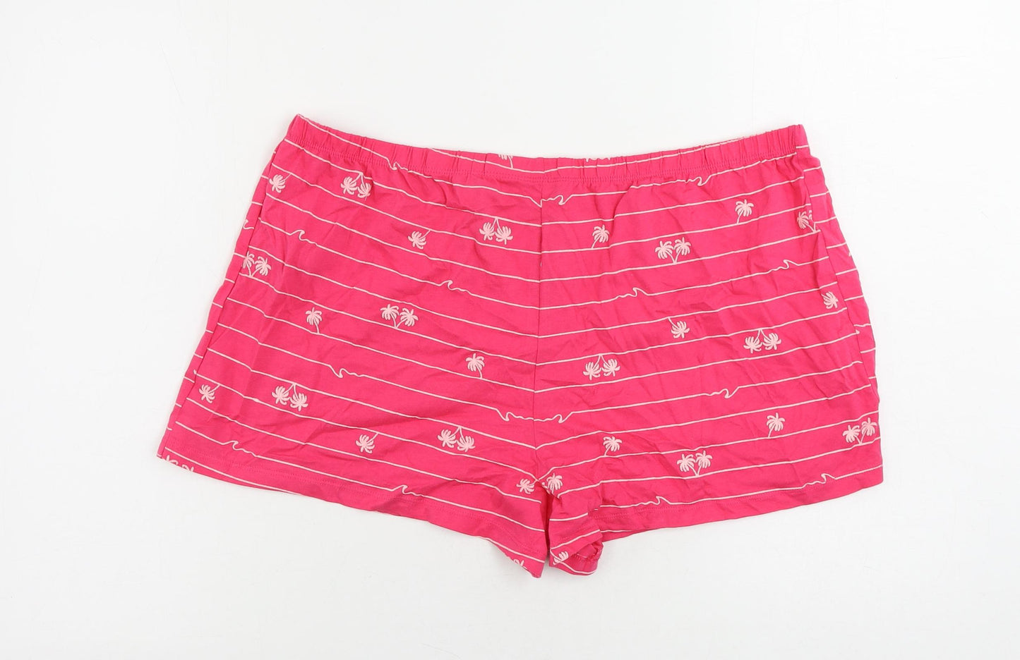 Marks and Spencer Womens Pink Striped Cotton Top Sleep Shorts Size L - Elastic Waist