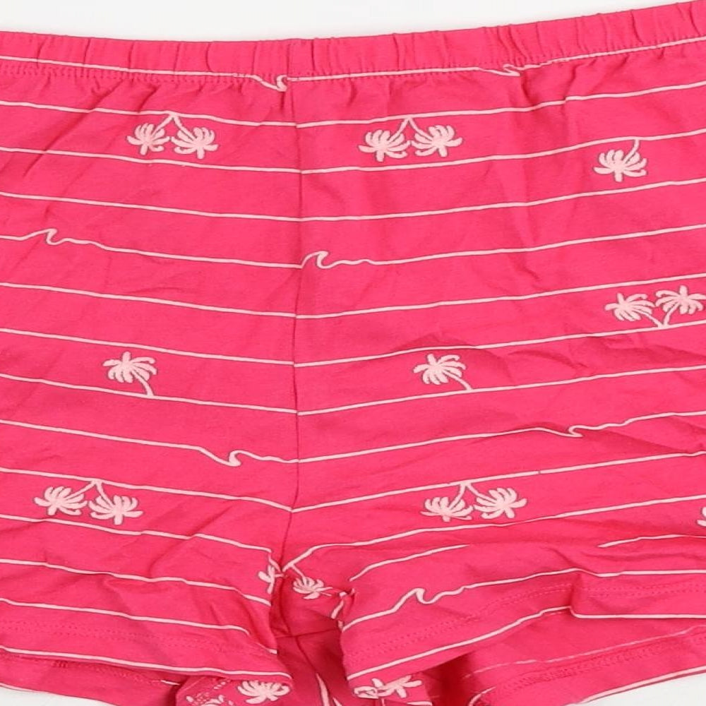 Marks and Spencer Womens Pink Striped Cotton Top Sleep Shorts Size L - Elastic Waist