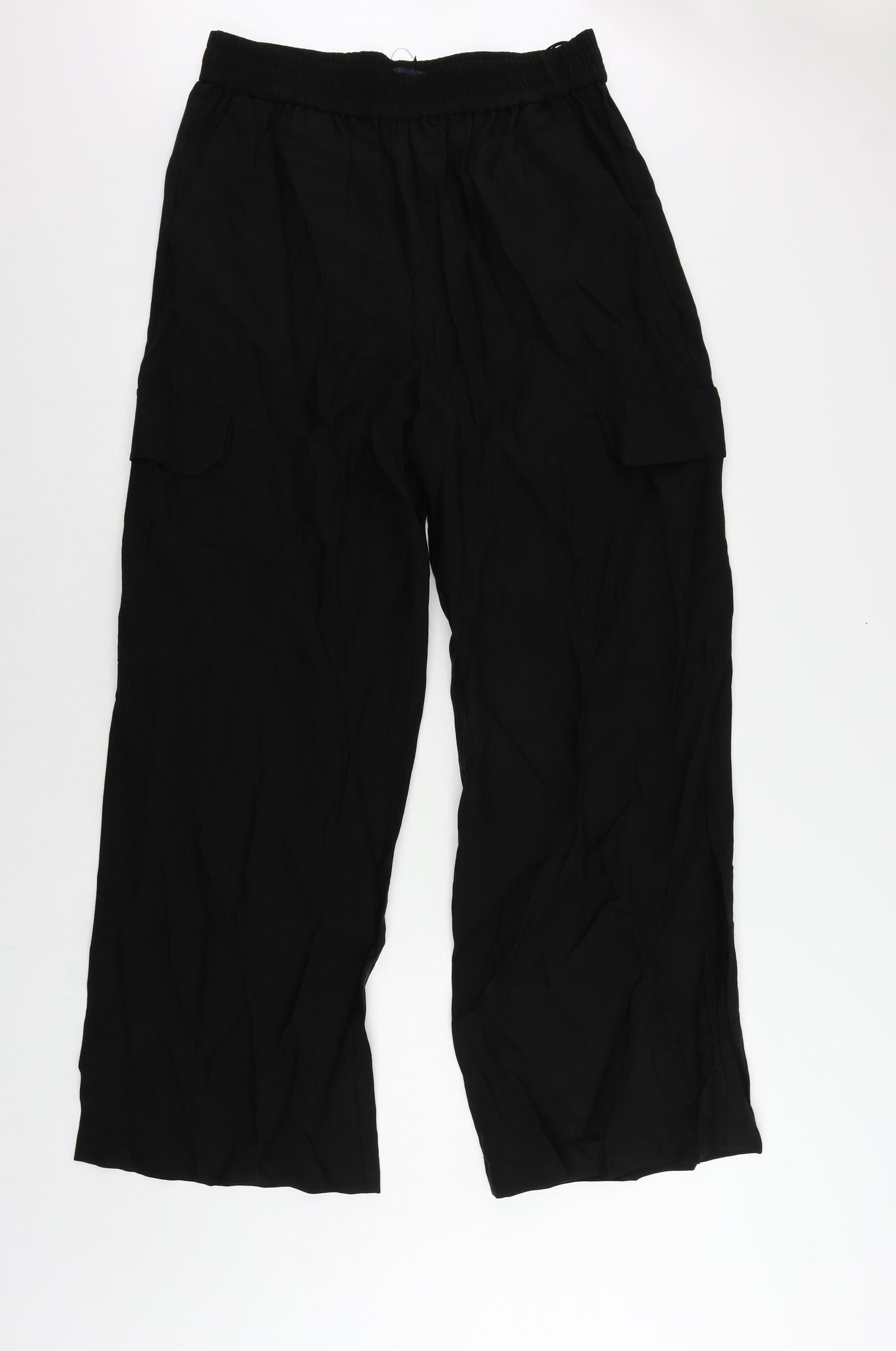 Marks and Spencer Womens Black Lyocell Cargo Trousers Size 14 L31 in Regular - Elastic Waist