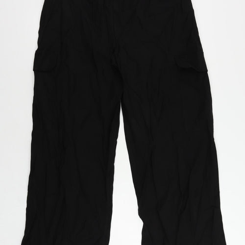 Marks and Spencer Womens Black Lyocell Cargo Trousers Size 14 L31 in Regular - Elastic Waist