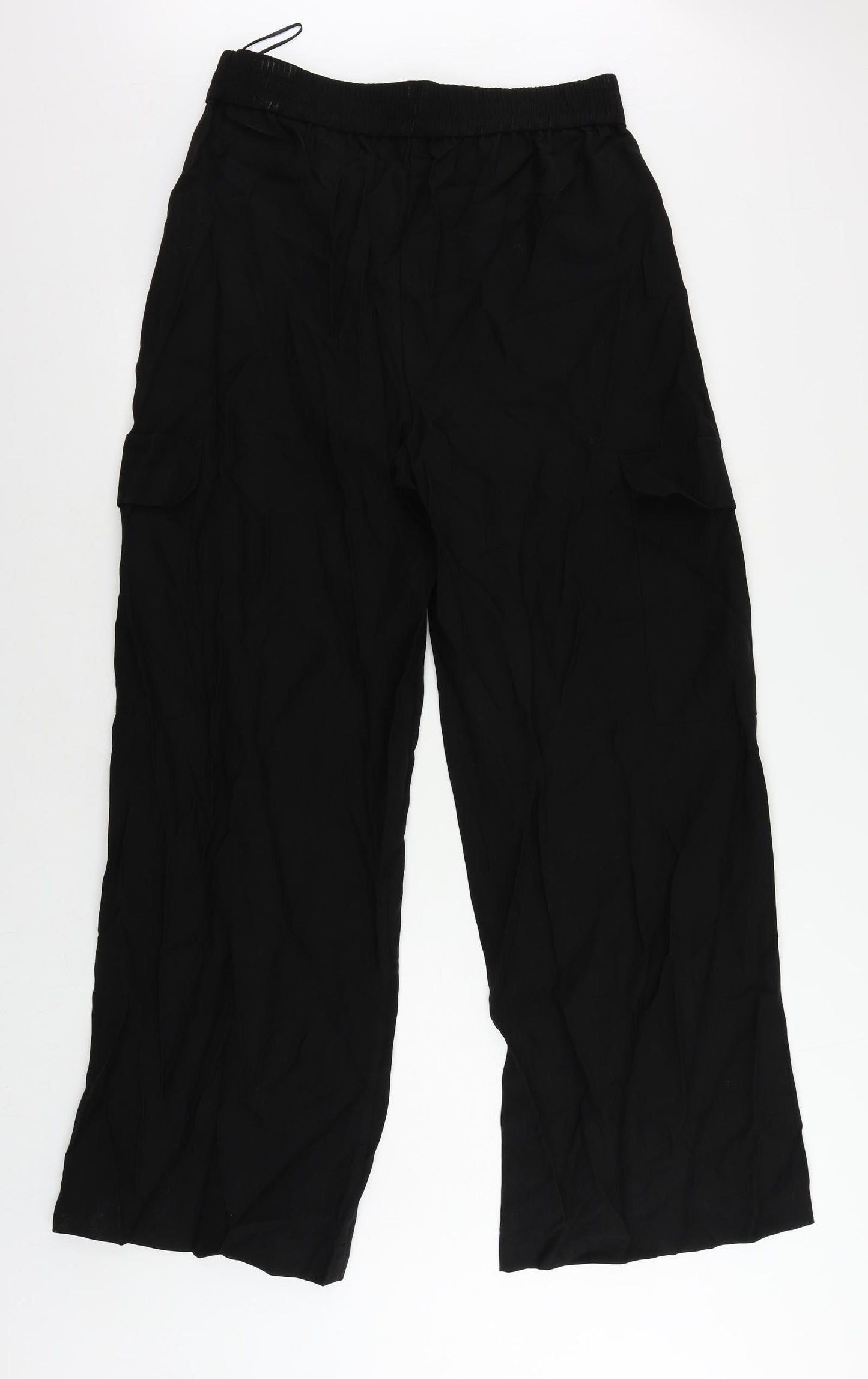 Marks and Spencer Womens Black Lyocell Cargo Trousers Size 14 L31 in Regular - Elastic Waist