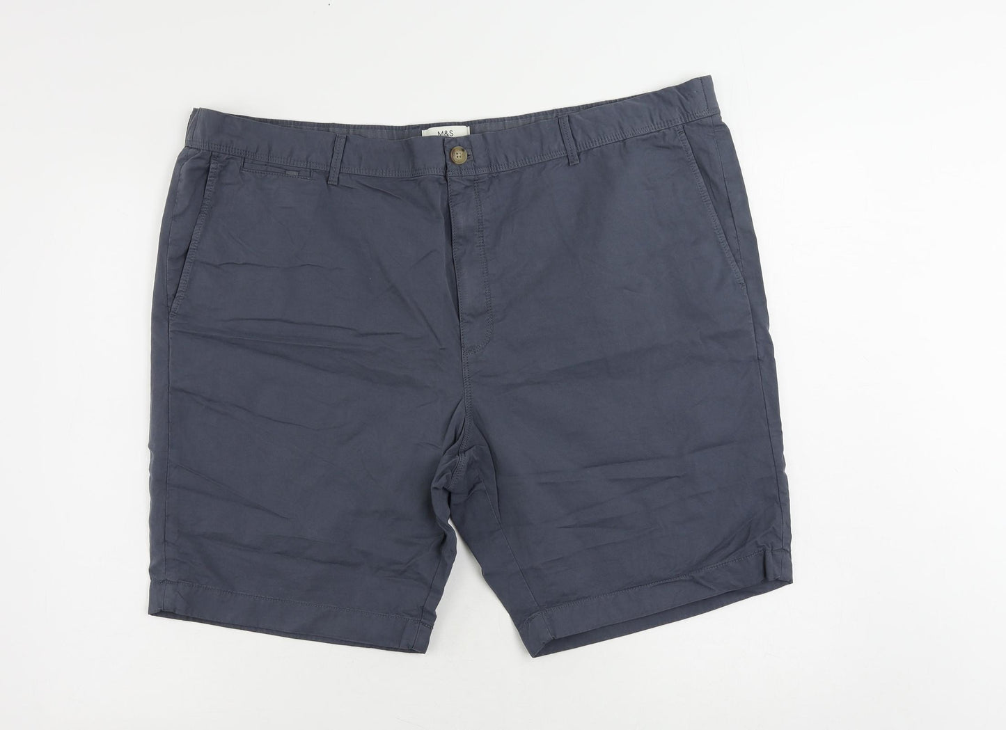 Marks and Spencer Mens Blue Cotton Chino Shorts Size 44 in L9 in Regular Button