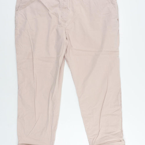 Marks and Spencer Womens Pink Cotton Chino Trousers Size 20 L25 in Regular Zip