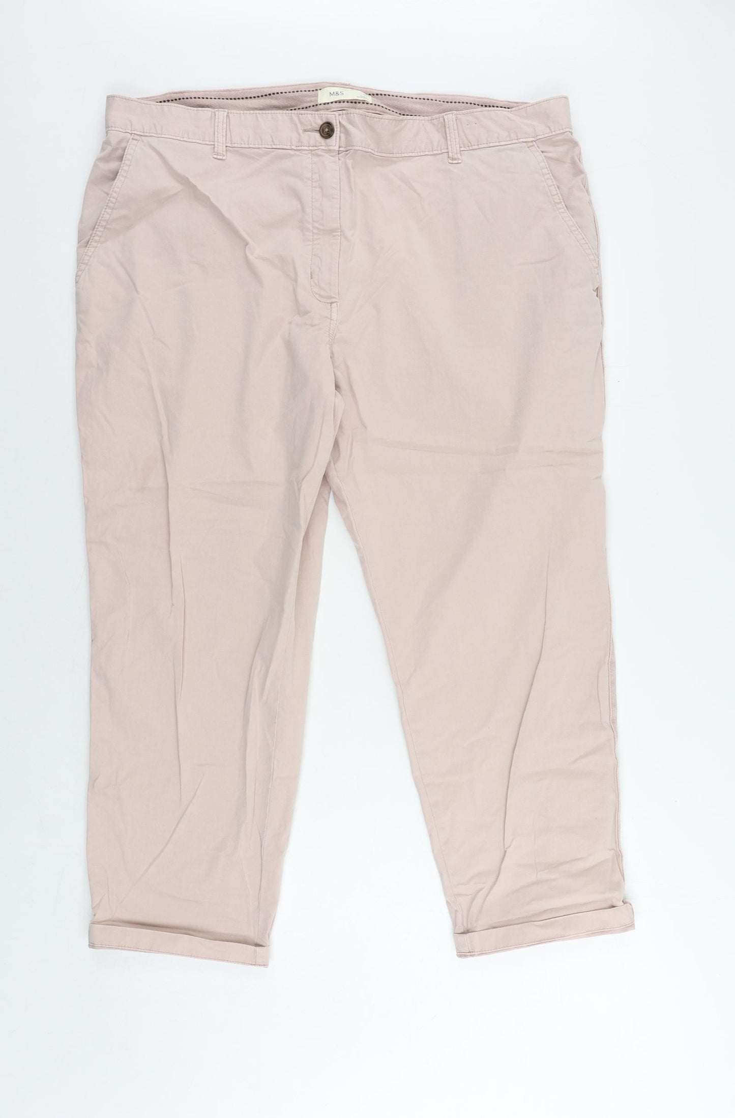 Marks and Spencer Womens Pink Cotton Chino Trousers Size 20 L25 in Regular Zip