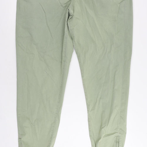 Marks and Spencer Womens Green Cotton Trousers Size 18 L30 in Regular Zip - Ankle Zip